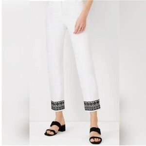 Ann Taylor White Emboidery Hem Cropped Pants